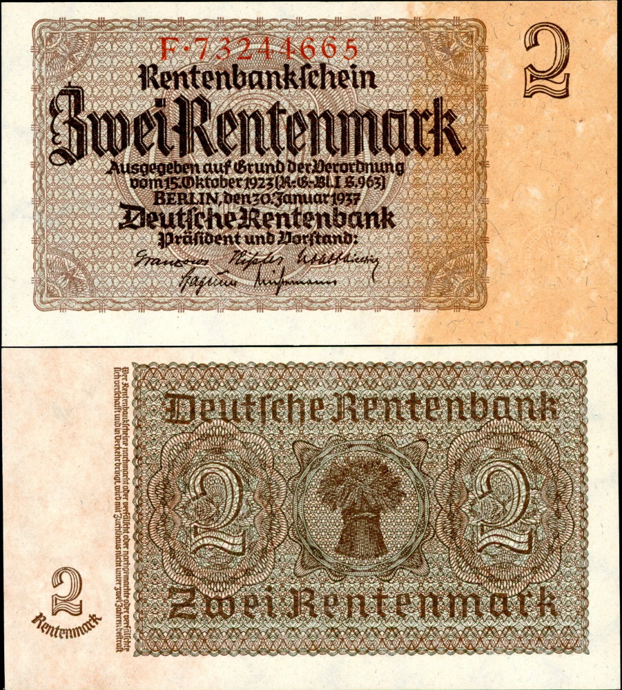 2 rentenmark  (60) VF Banknote
