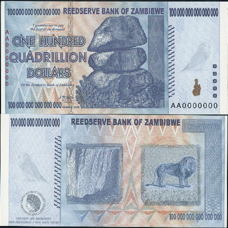 100,000,000,000,000,000 dollars  (90) UNC Banknote
