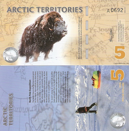 5 polar dollars  (90) UNC Banknote
