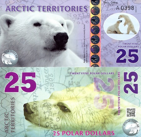 25 polar dollars  (90) UNC Banknote
