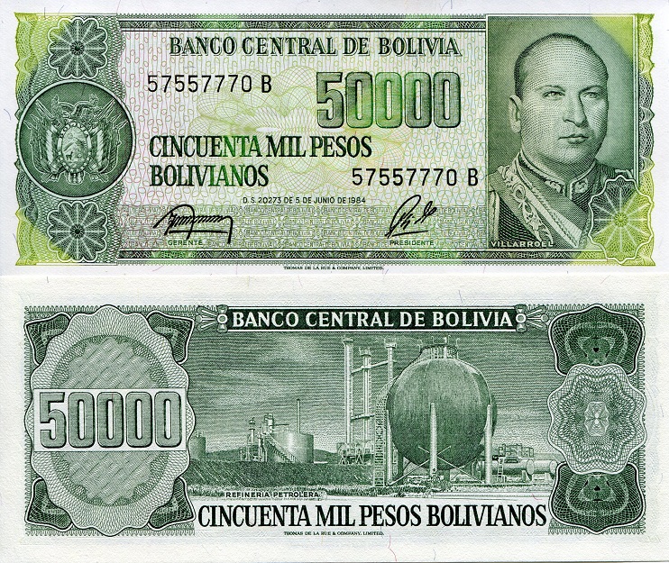 50,000 pesos bolivianos  (85) AU-UNC Banknote