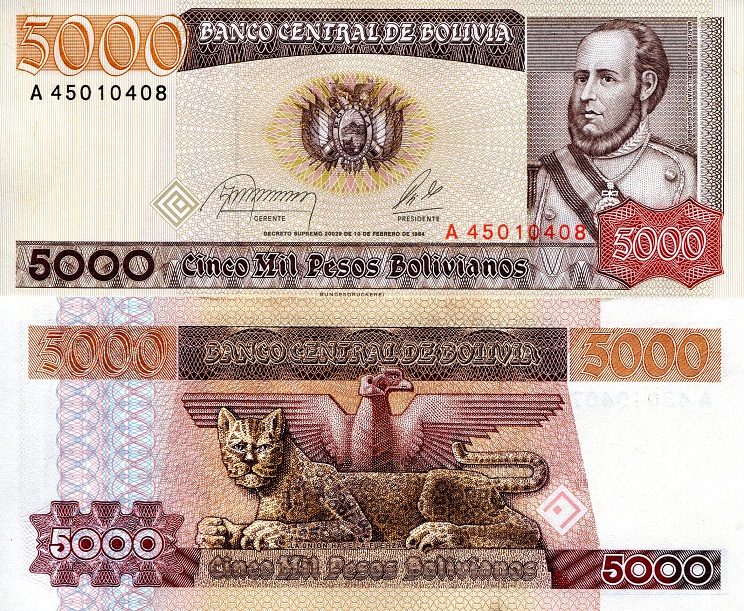 5000 pesos bolivianos  (80) AU Banknote