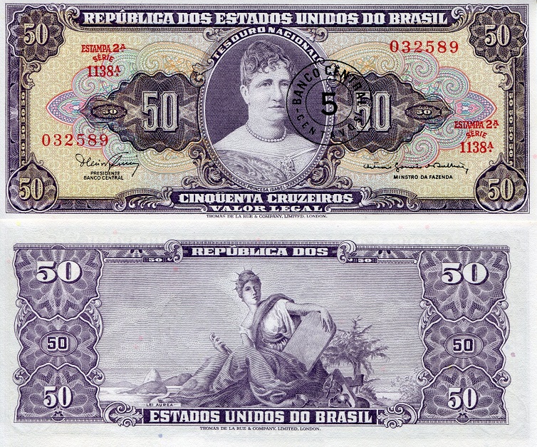 5 c o/p on 50 cruz.  (80) AU Banknote