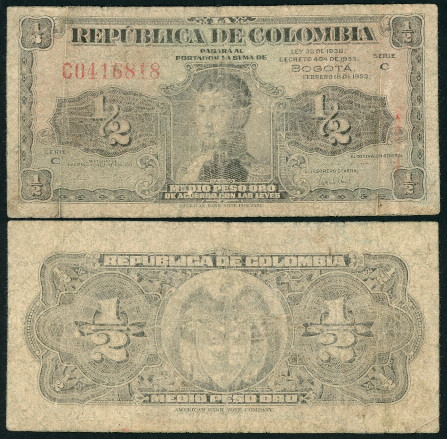 1/2 peso oro  (30) G Banknote