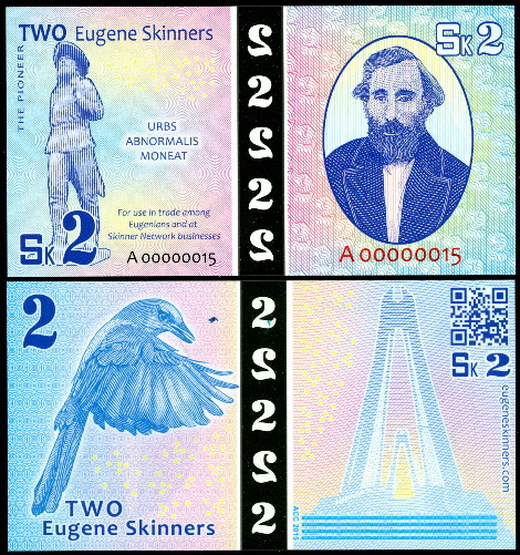 2 eugene skinners  (90) UNC Banknote