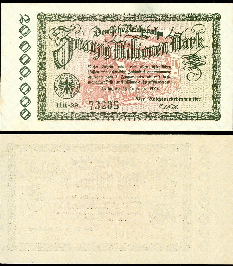 20,000,000 mark  (80) AU Banknote