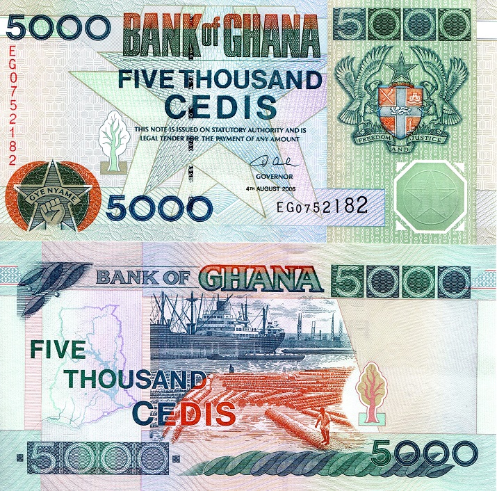 5,000 cedis  (90) UNC Banknote