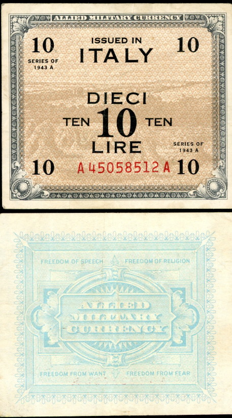 10 lire  (55) F-VF Banknote