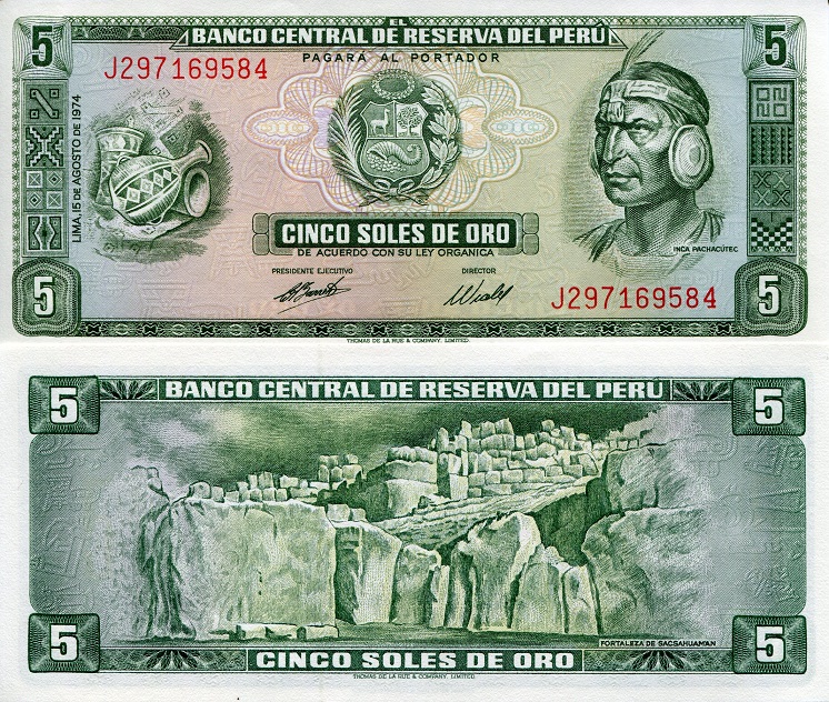 5 soles de oro  (85) AU-UNC Banknote