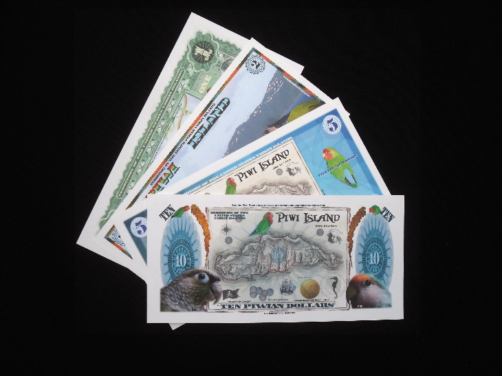 1-10 Piwian dollars  (90) UNC Banknote