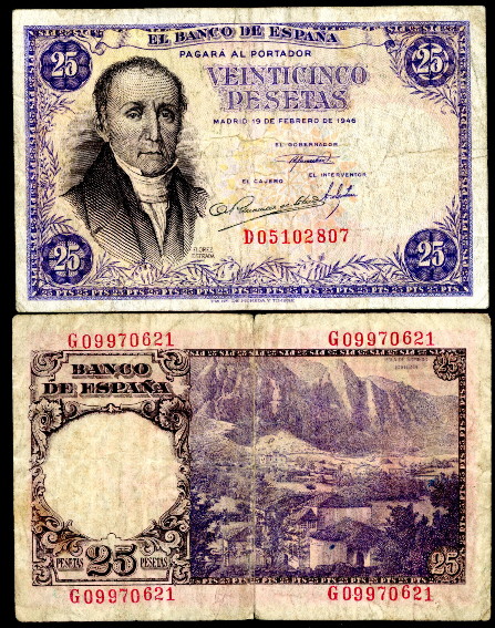 25 pesetas  (40) VG Banknote