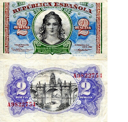 2 pesetas  (60) VF Banknote
