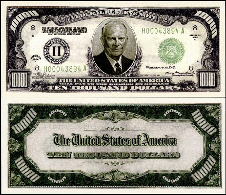 10,000 dollars  (90) UNC Banknote