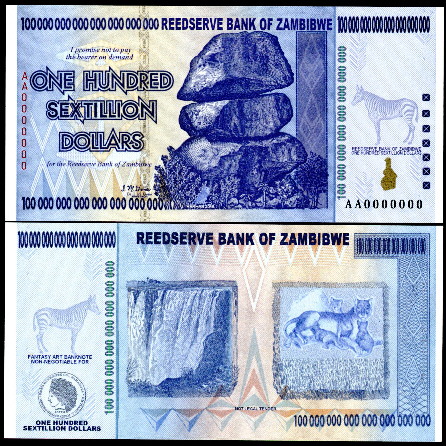 100 sextillion dollars  (90) UNC Banknote